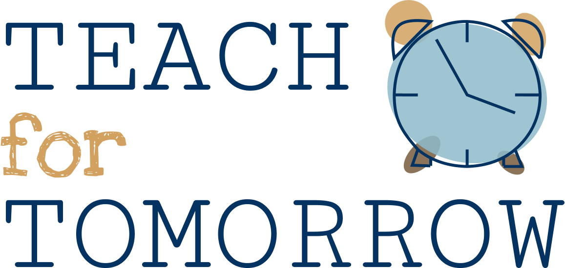 Teach for Tomorrow Logo, featuring the words Teach For Tommorow next to a stylised clock